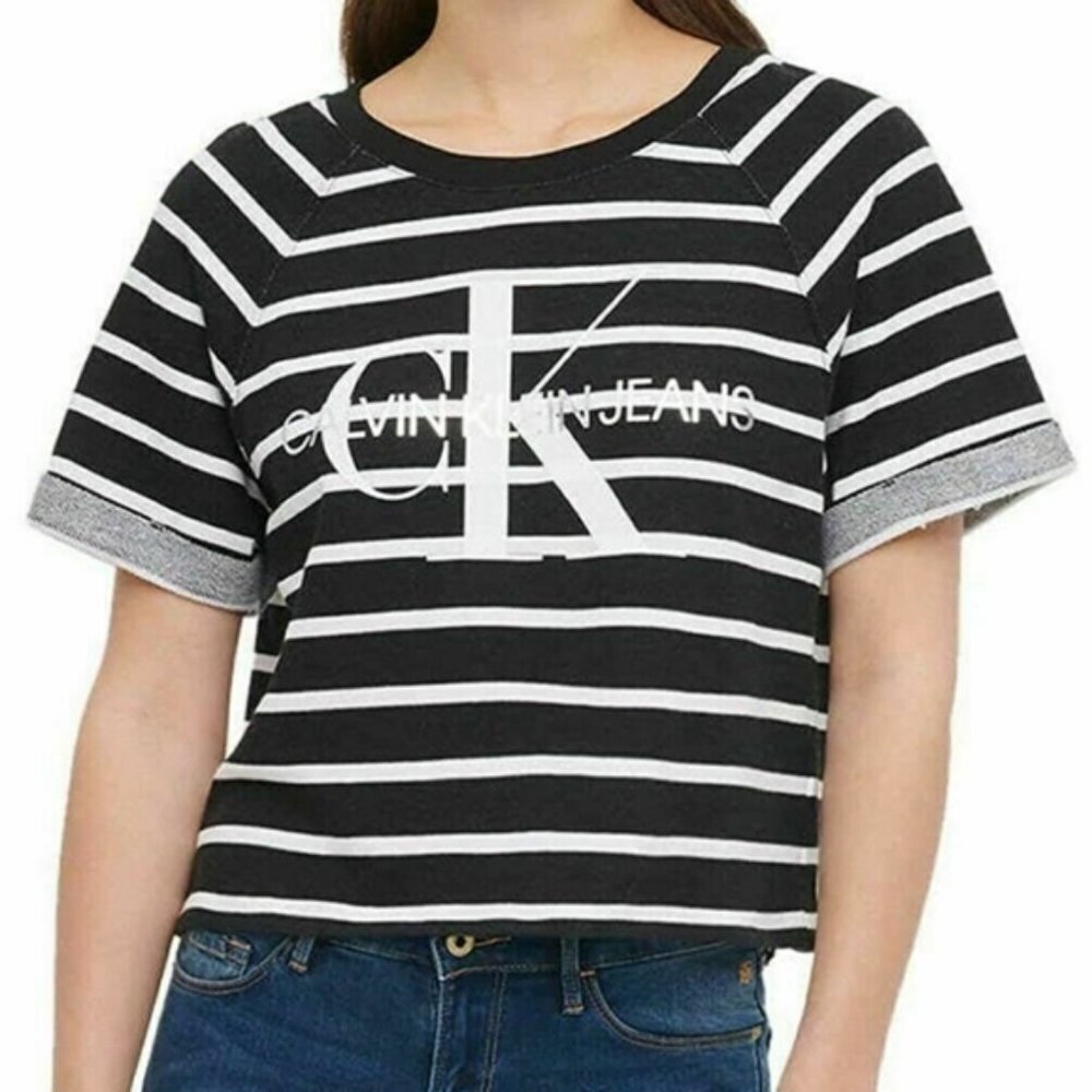 NWT - Calvin Klein CK Logo French Terry Knit Top